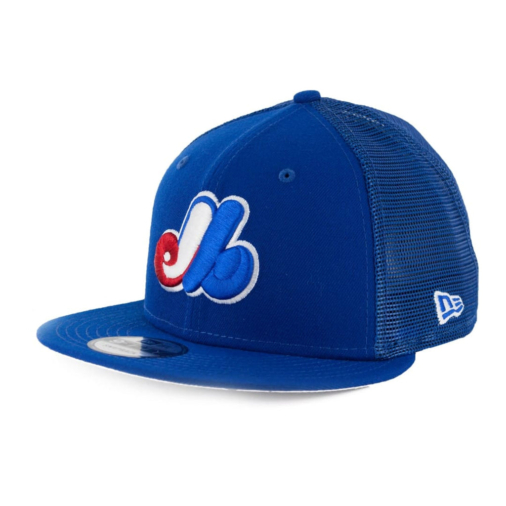 Montreal Expos New Era Blue 9FIFTY Mesh Trucker Snapback Hat product image 1, provided for visual reference and product