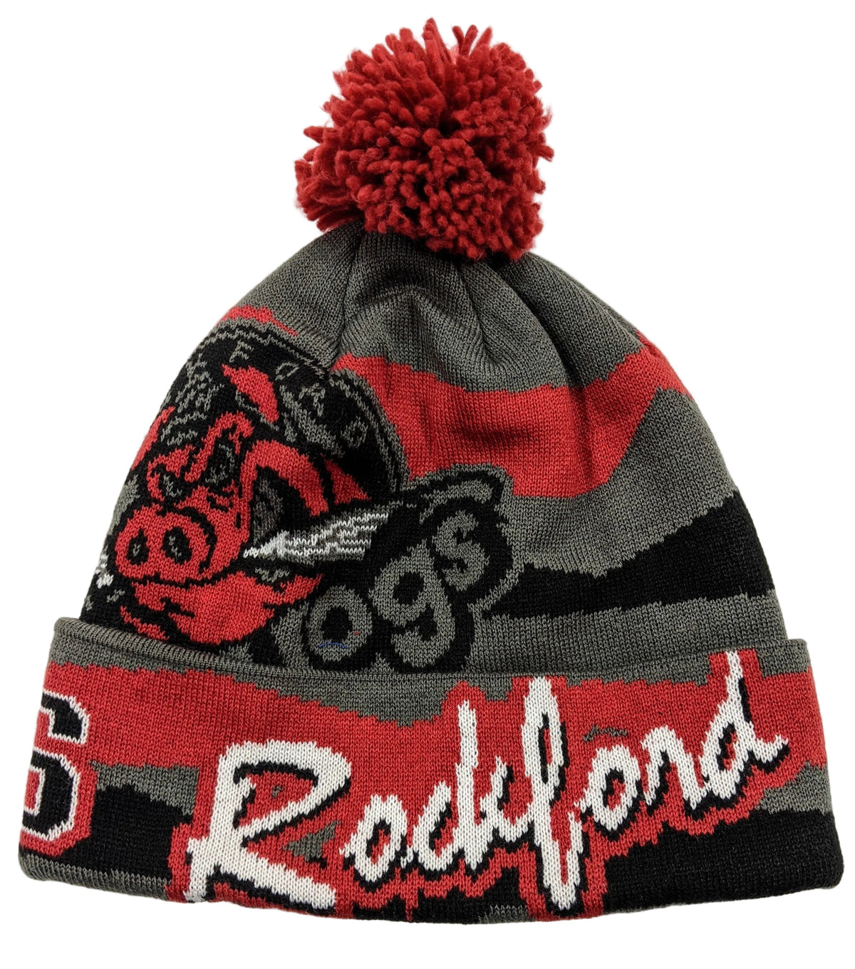 Rockford IceHogs Draft Granite Cuffed Knit Beanie with Pom product image 1, provided for visual reference and product detail