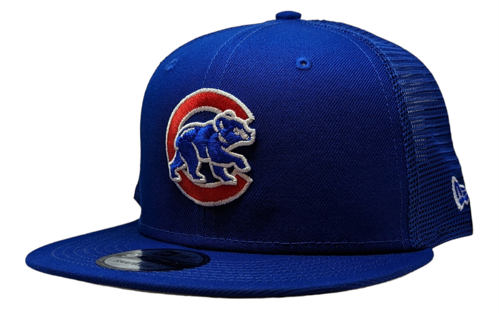 Chicago Cubs New Era Blue 9FIFTY Mesh Trucker Snapback Hat product image 1, provided for visual reference and product detail