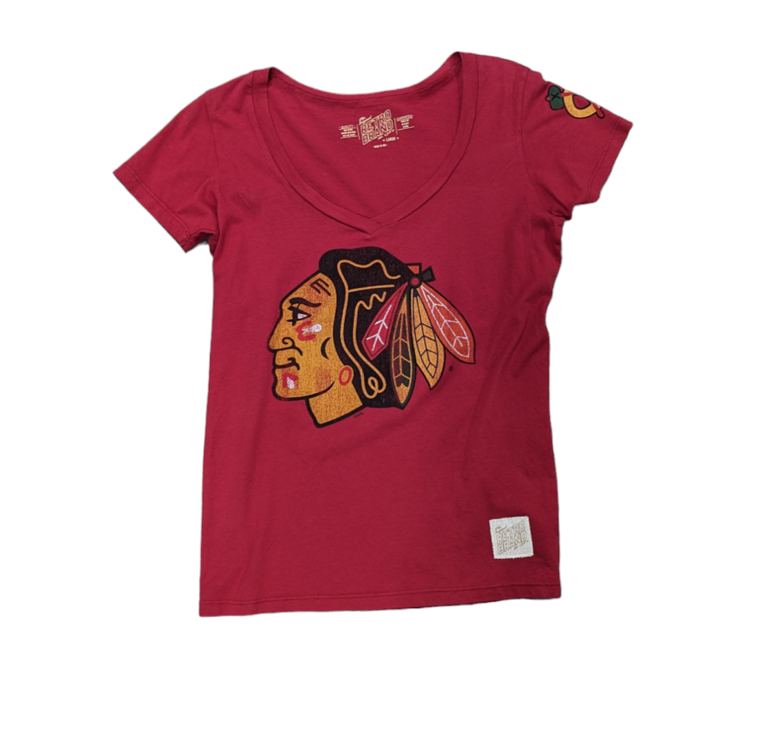 Chicago Blackhawks Deep V Logo T-Shirt, Red for Women product image 1, provided for visual reference and product detail