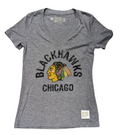 Chicago Blackhawks Heather Gray Boyfriend V-Neck T-Shirt for Women product image 1, provided for visual reference and