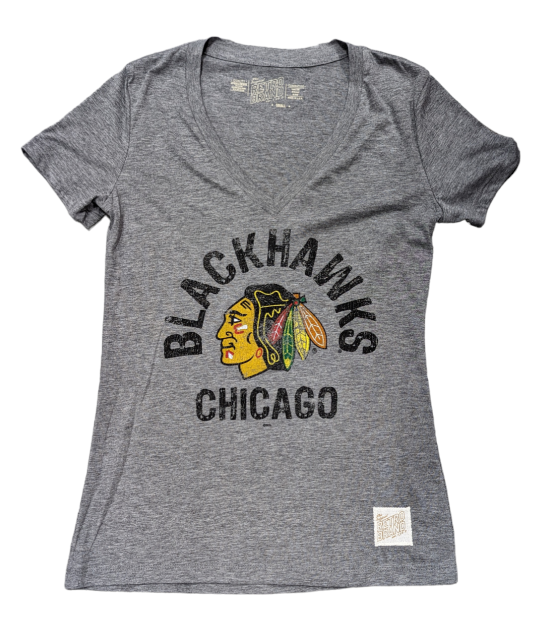 Chicago Blackhawks Heather Gray Boyfriend V-Neck T-Shirt for Women product image 1, provided for visual reference and