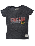 Chicago Blackhawks Heather Black Deep V-Neck T-Shirt for Women product image 1, provided for visual reference and product