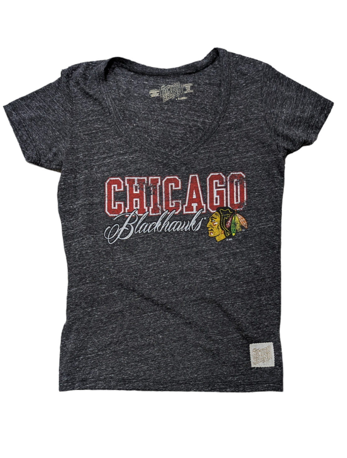 Chicago Blackhawks Heather Black Deep V-Neck T-Shirt for Women product image 1, provided for visual reference and product