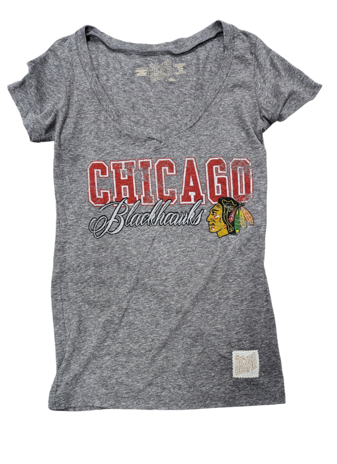 Chicago Blackhawks Deep V-Neck T-Shirt by Retro Brand for Women product image 1, provided for visual reference and product