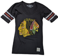 Chicago Blackhawks 1961 Logo Mid Sleeve with Stripes T-Shirt-Black for Women product image 1, provided for visual reference