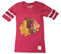 Chicago Blackhawks 1961 Logo Red Mid Sleeve with Stripes T-Shirt for Women product image 1, provided for visual reference