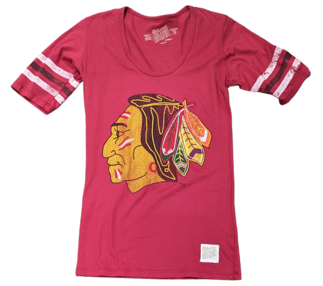 Chicago Blackhawks 1961 Logo Red Mid Sleeve with Stripes T-Shirt for Women product image 1, provided for visual reference