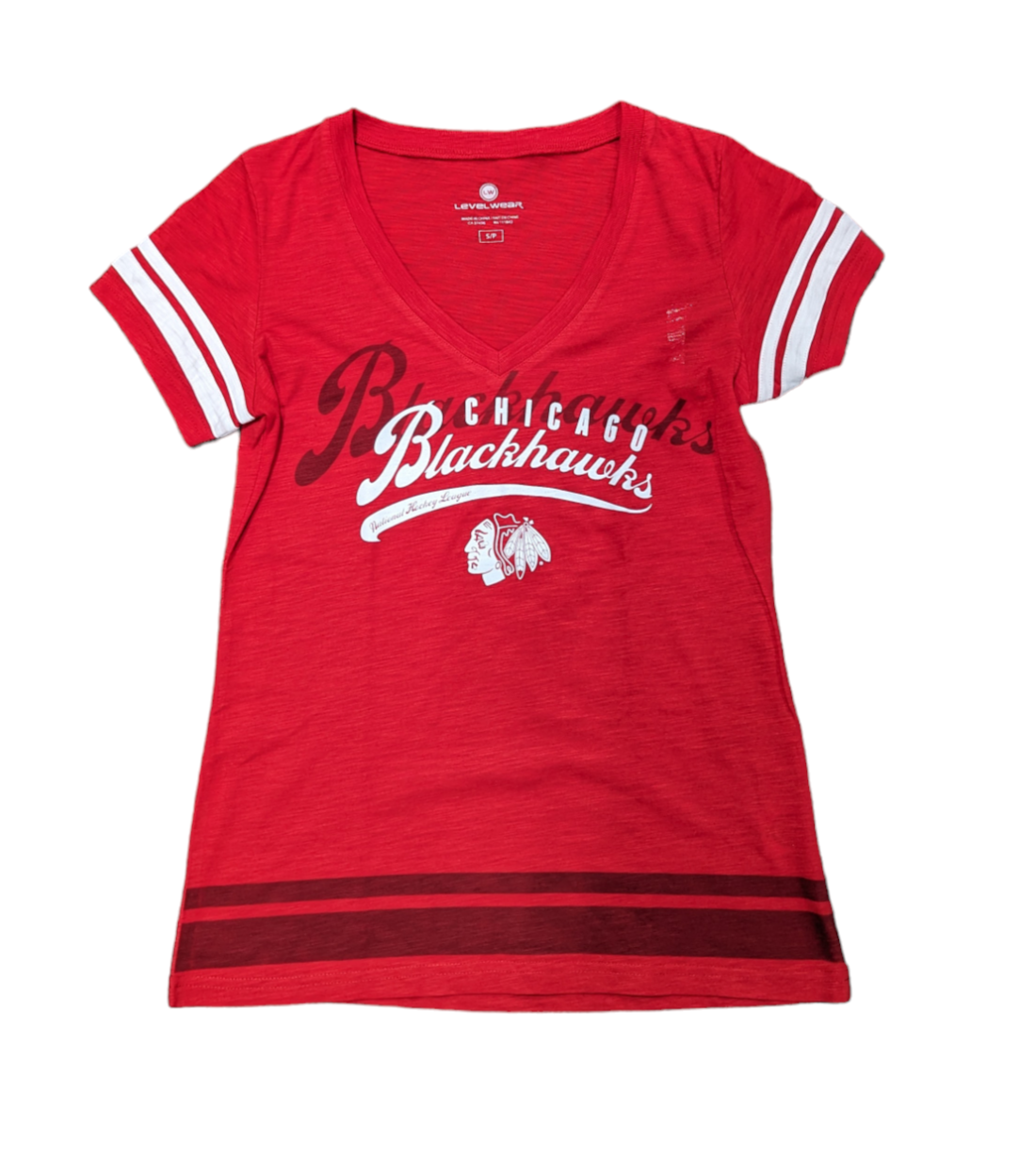 Chicago Blackhawks Red LevelWear Double Take Script T-Shirt for Women product image 1, provided for visual reference and