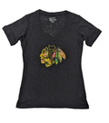 Chicago Blackhawks Black Old Time Hockey Newbury Collection Valerie V-Neck Burnout T-Shirt for Women product image 1,