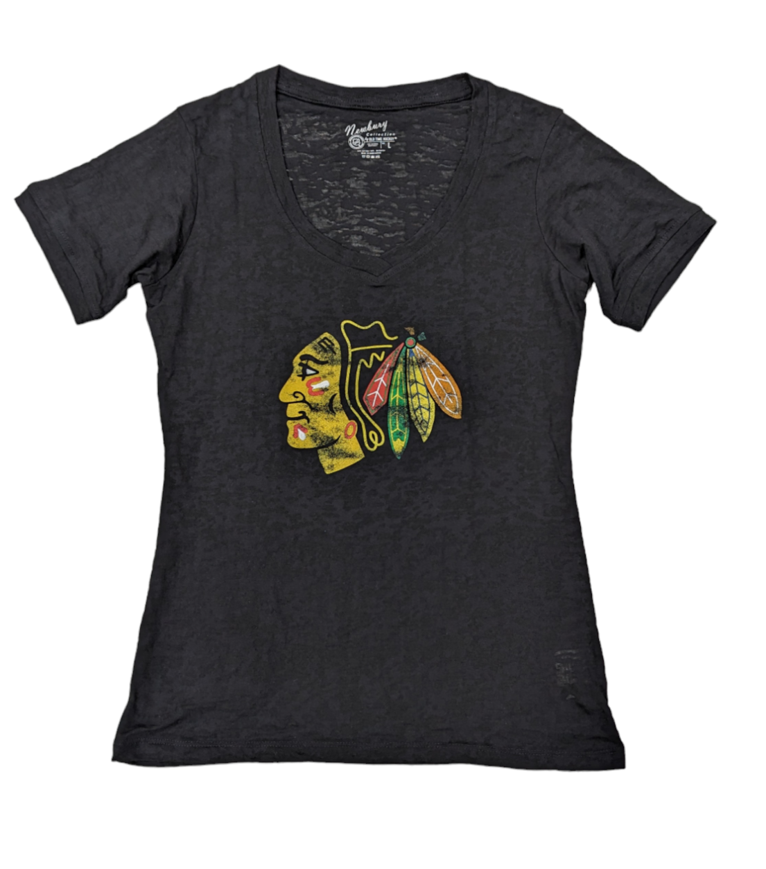 Chicago Blackhawks Black Old Time Hockey Newbury Collection Valerie V-Neck Burnout T-Shirt for Women product image 1,