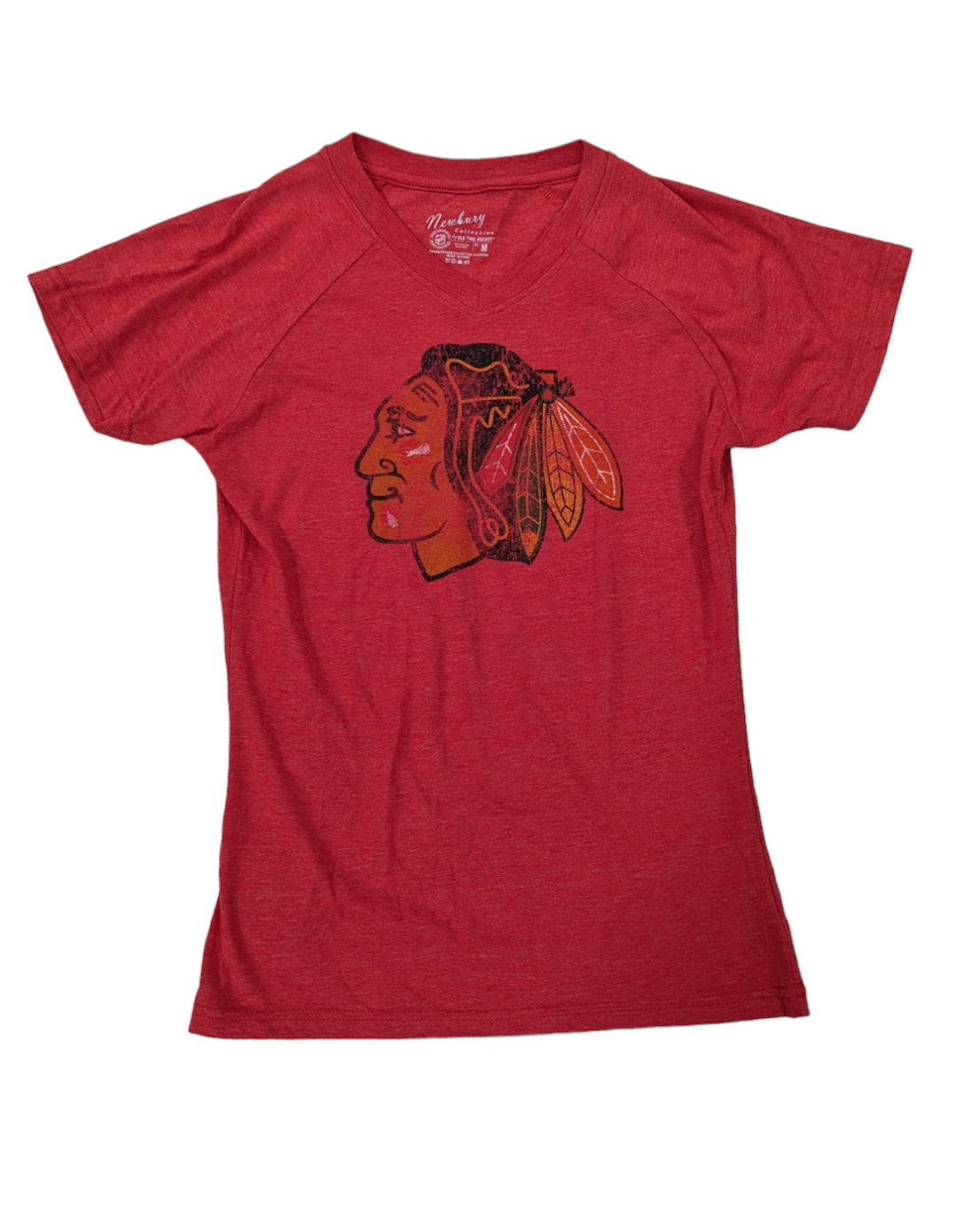 Chicago Blackhawks Old Time Hockey Red Blasted Logo V-Neck T-Shirt for Women product image 1, provided for visual reference