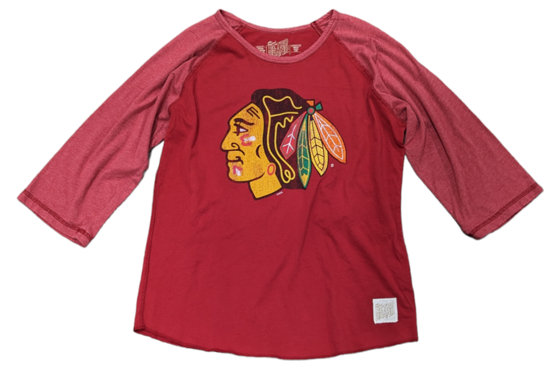 Chicago Blackhawks Retro Brand Red 3/4 Sleeve Raglan T-Shirt for Women product image 1, provided for visual reference and