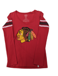 Chicago Blackhawks '47 Brand Red Home Run Long Sleeve T-Shirt for Women product image 1, provided for visual reference and
