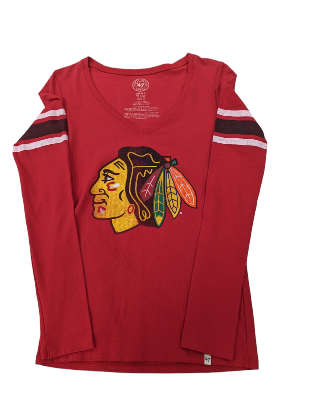 Chicago Blackhawks '47 Brand Red Home Run Long Sleeve T-Shirt for Women product image 1, provided for visual reference and