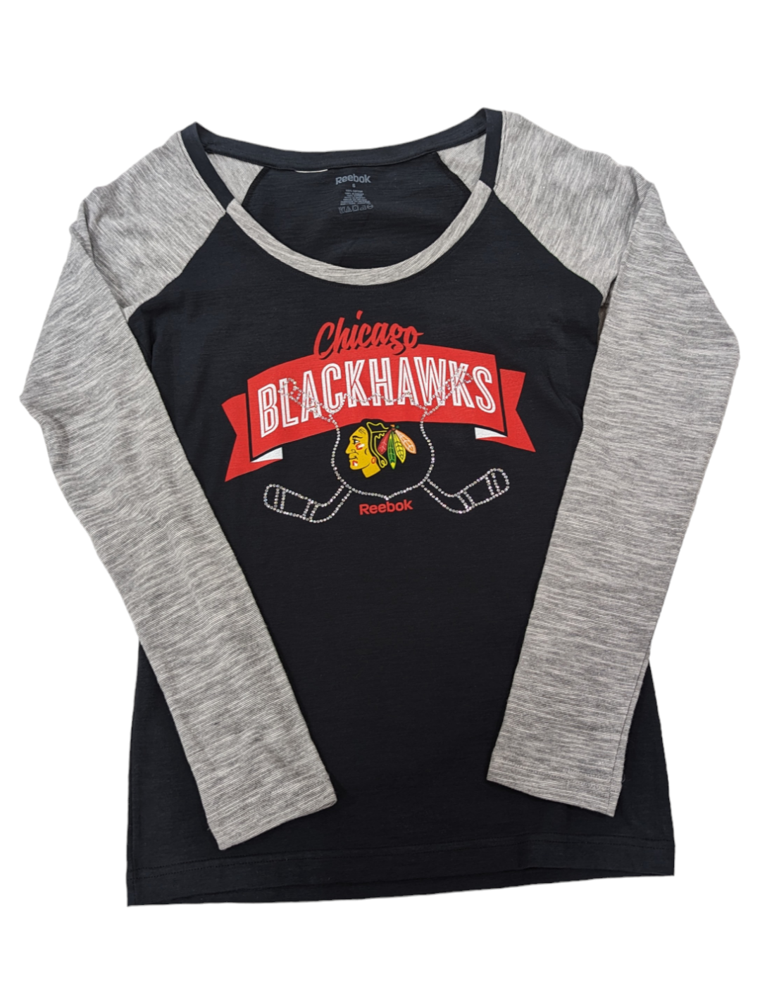 Chicago Blackhawks Reebok Black Slub Long Sleeve T-Shirt for Women product image 1, provided for visual reference and