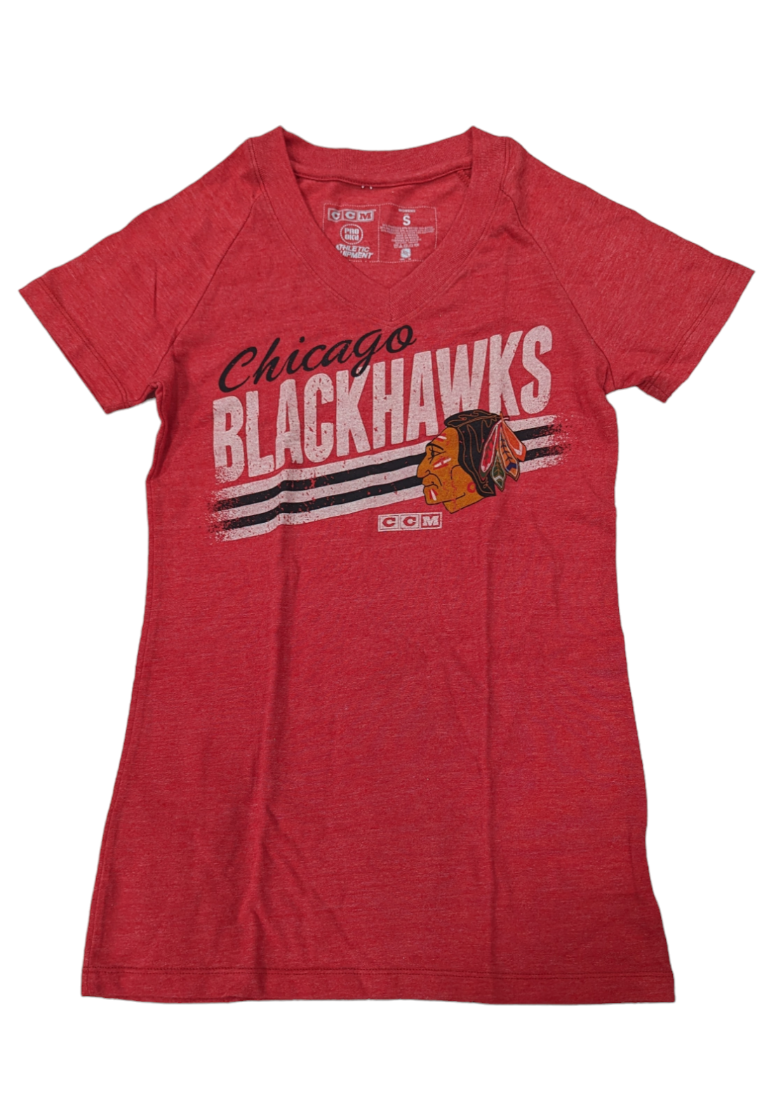 Chicago Blackhawks Red CCM Blue Line V-Neck T-Shirt for Women product image 1, provided for visual reference and product