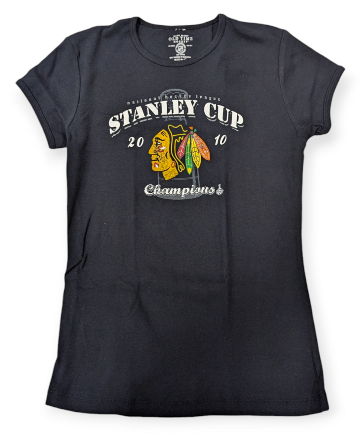 Old Time Hockey Chicago Blackhawks 2010 Stanley Cup Champions Black T-Shirt for Women product image 1, provided for visual