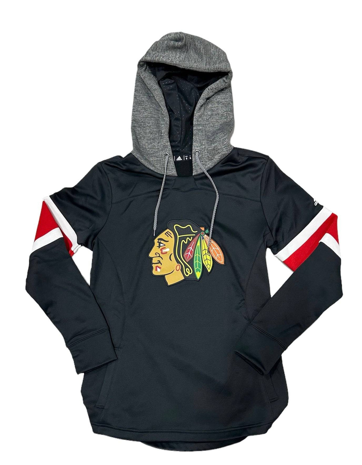 Women’s Adidas Chicago Blackhawks Platinum Jersey Crewdie Hoodie product image 1, provided for visual reference and product