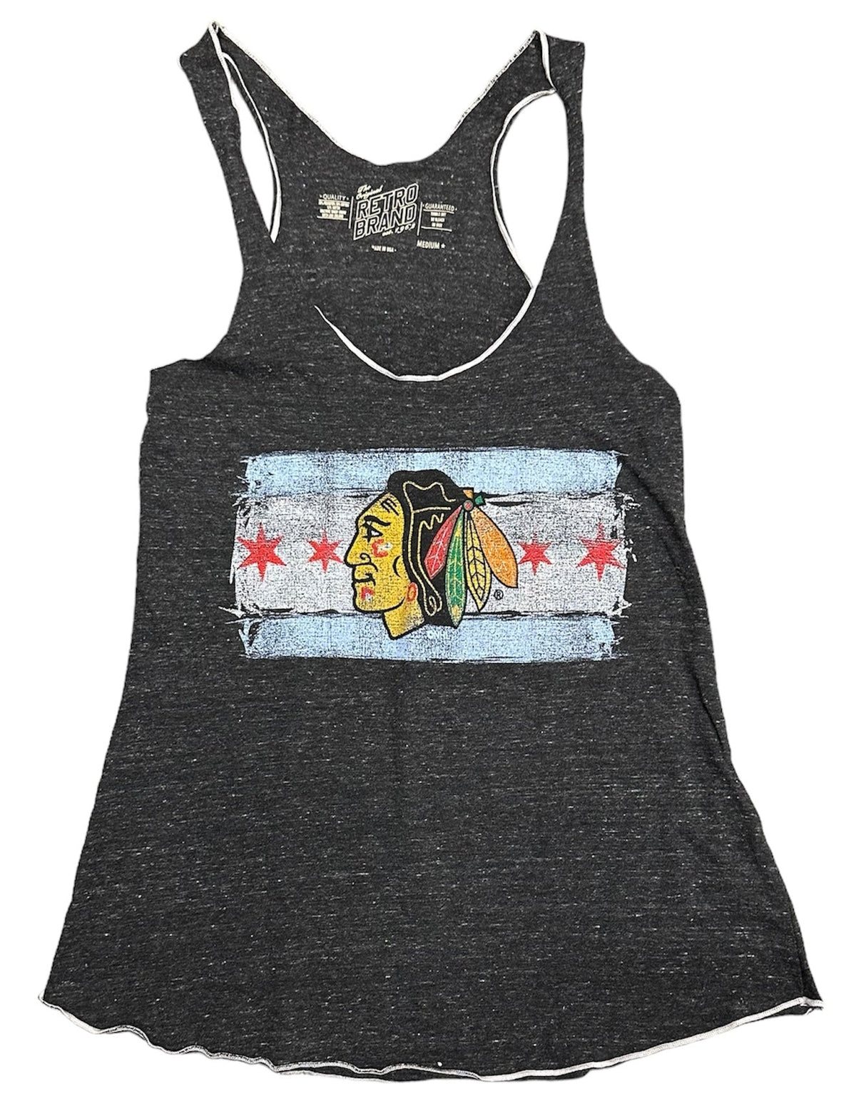 Chicago Blackhawks Chicago Flag Heather Black Edge Tank Top for Women product image 1, provided for visual reference and