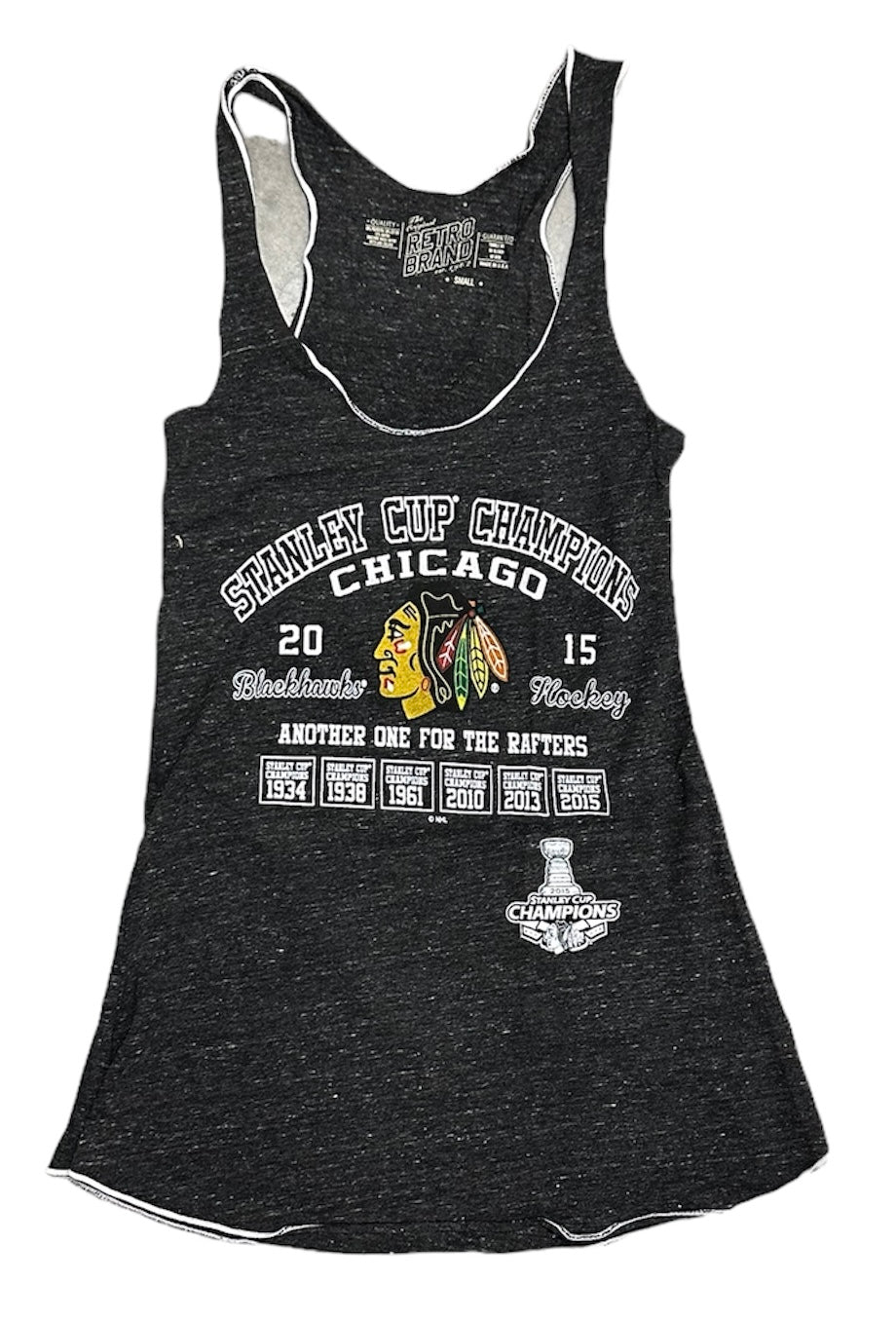 Chicago Blackhawks 2015 Stanley Cup Champs Banner Marrow Edge Tank Top for Women product image 1, provided for visual