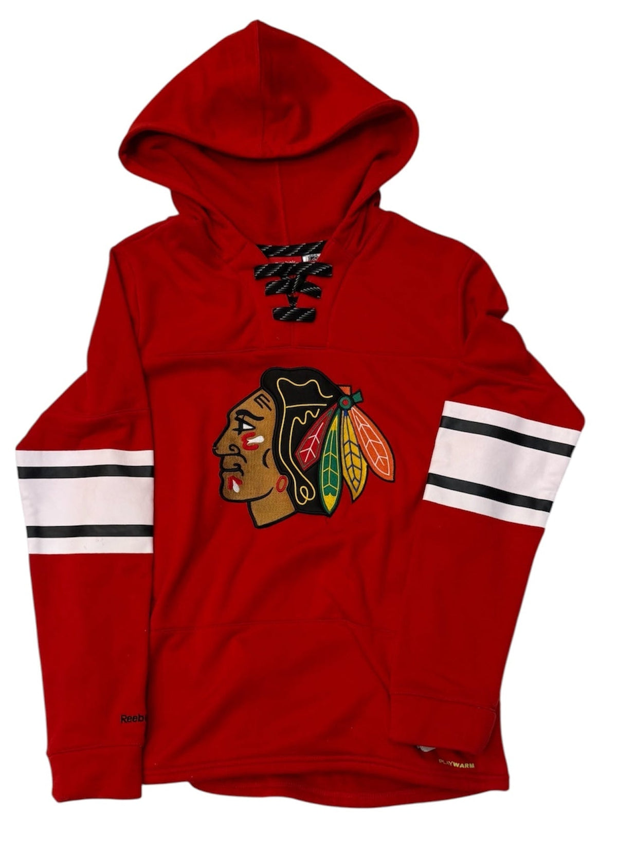 Chicago Blackhawks Reebok Youth Red Face Off Pullover Hoodie product image 1, provided for visual reference and product