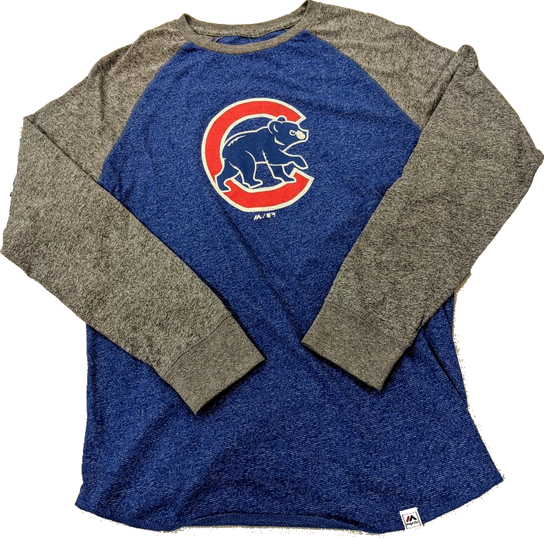 Chicago Cubs Majestic Heathered Gray/Heathered Royal Team Tri-Blend Raglan Long Sleeve T-Shirt for Men product image 1,