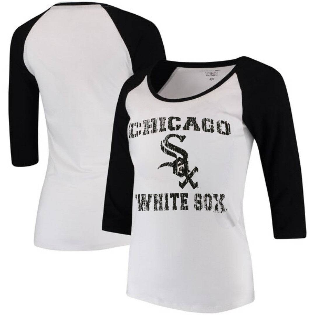 Chicago White Sox 3/4 Sleeve 2 Tone Burn Out T-Shirt for Women product image 1, provided for visual reference and product