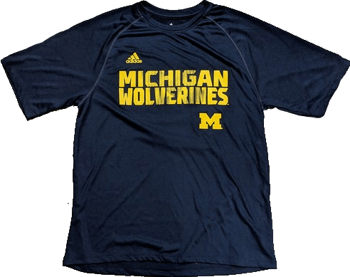 Michigan Wolverines Adidas Navy Sideline Crew T-Shirt product image 1, provided for visual reference and product detail