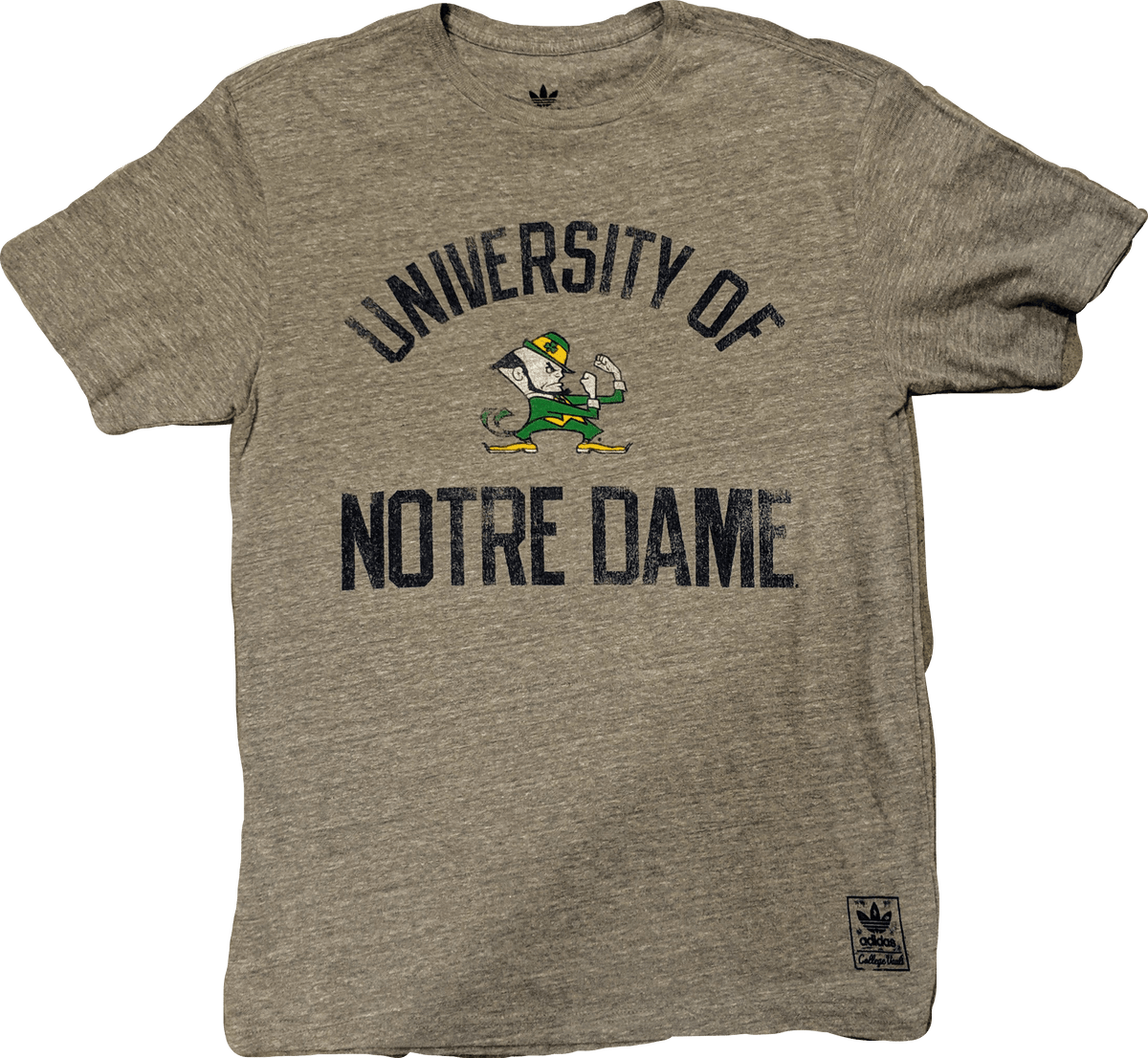 NCAA Notre Dame Fighting Irish Gym Class College Vault adidas Triblend Gray T-Shirt for Men product image 1, provided for