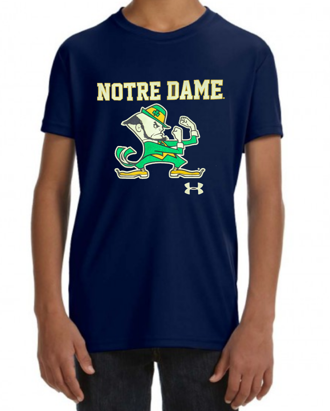 Youth Notre Dame Fighting Irish Navy Heatgear Performance T-Shirt product image 1, provided for visual reference and product