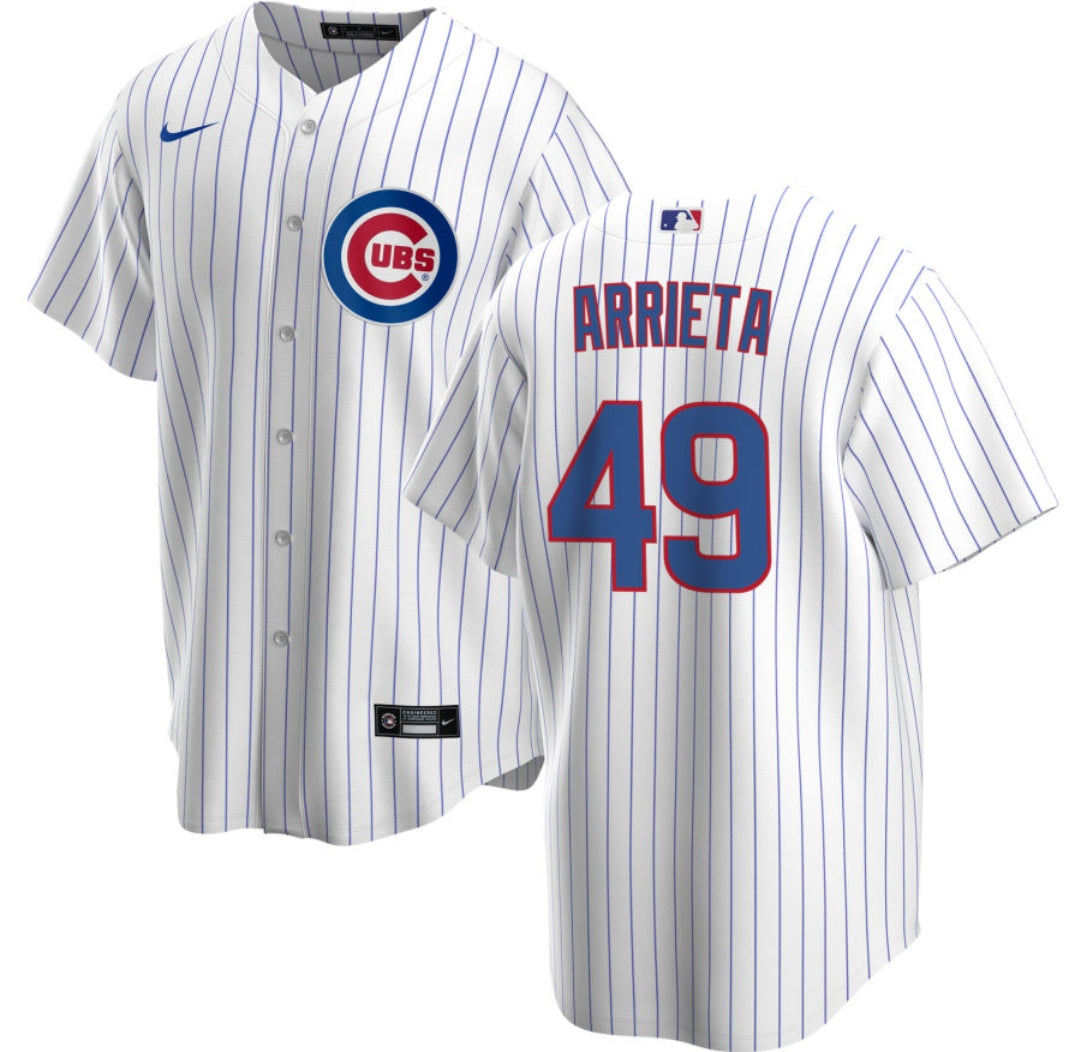 NIKE Men Jake Arrieta Chicago Cubs White Home Premium Twill Replica Jersey product image 1, provided for visual reference