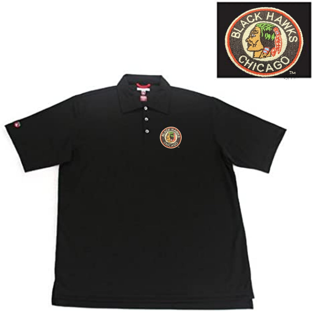 Chicago Blackhawks Black Vintage Logo Excellence Polo Shirt product image 1, provided for visual reference and product