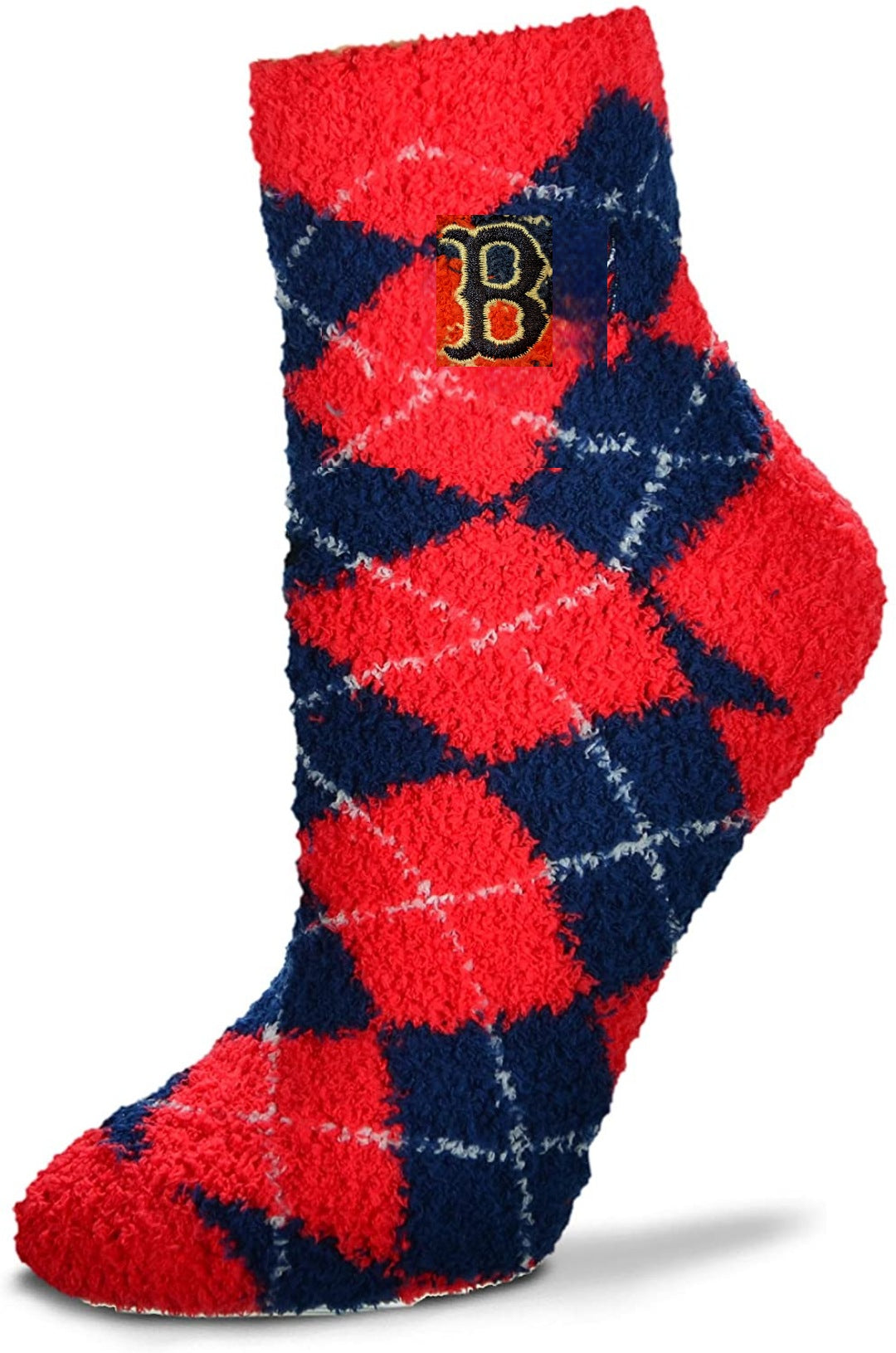 Boston Red Socks Argyle Fuzzy Sleep Socks product image 1, provided for visual reference and product detail review