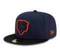 Chicago Bears New Era Navy/Black 2021 NFL Sideline Road 59FIFTY Fitted Hat for Men product image 1, provided for visual
