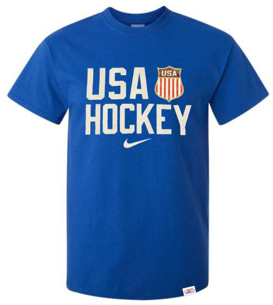 Nike Men USA Hockey Dri-Fit Cotton Game Royal T-Shirt product image 1, provided for visual reference and product detail
