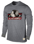 Mens Chicago Blackhawks Vintage Logo Gray Textured Tri Blend Long Sleeve T-Shirt product image 1, provided for visual