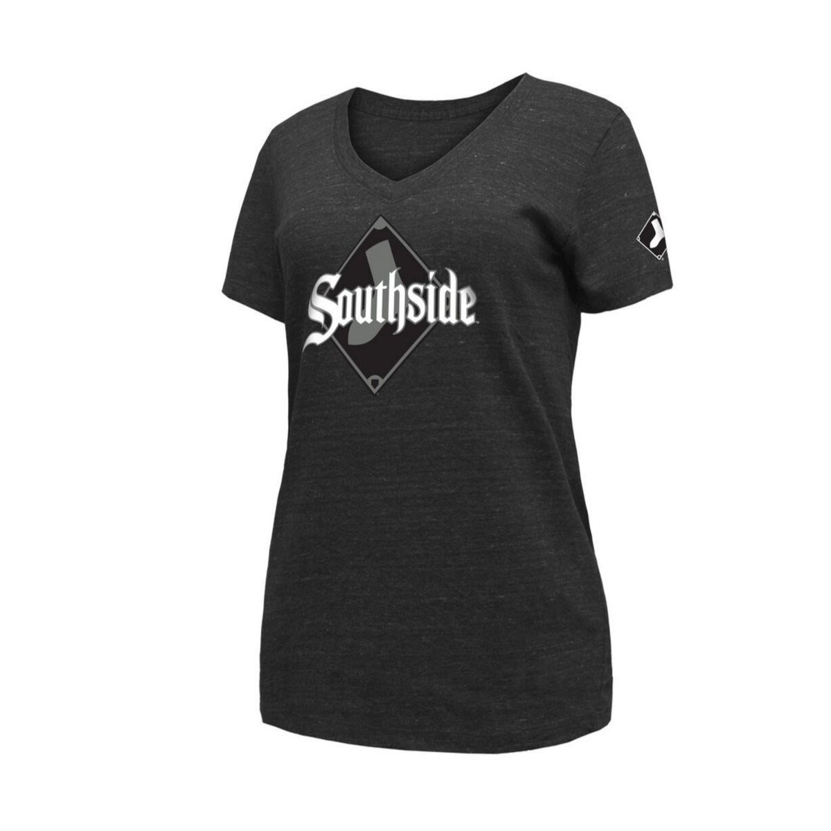 Chicago White Sox City Connect New Era Tri-Blend V-Neck T-Shirt - Black for Women product image 2, provided for visual