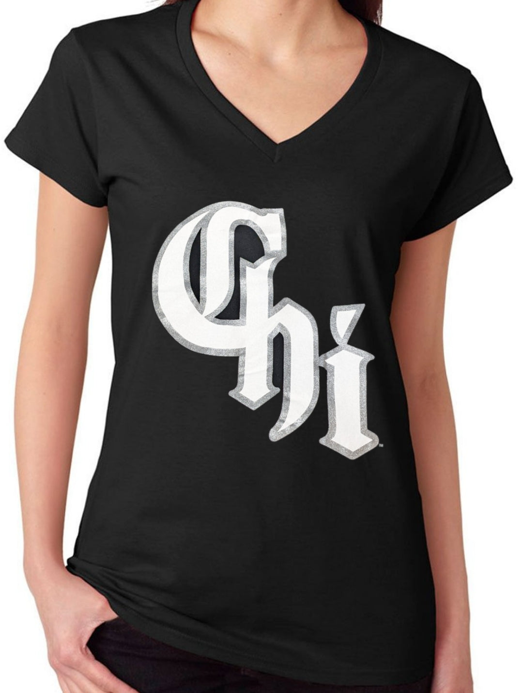 Chicago White Sox City Connect New Era CHI V-Neck T-Shirt - Black for Women product image 1, provided for visual reference