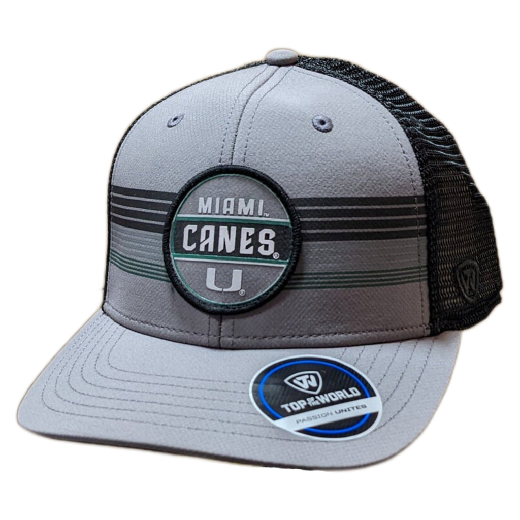 Miami Hurricanes Top of the World Gray/Black Trucker Adjustable Snapback Hat product image 1, provided for visual reference