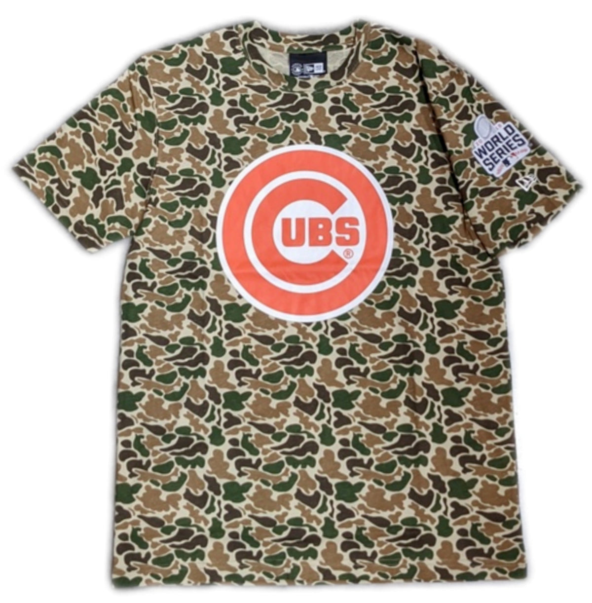 Chicago Cubs 2016 World Series Duck Camo/Orange New Era T-Shirt for Men product image 1, provided for visual reference and