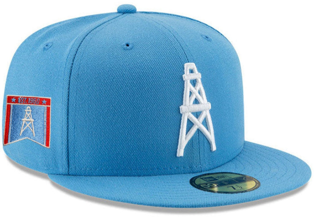 Mens Houston Oilers New Era Light Blue Bannerside 59FIFTY Fitted Hat product image 1, provided for visual reference and