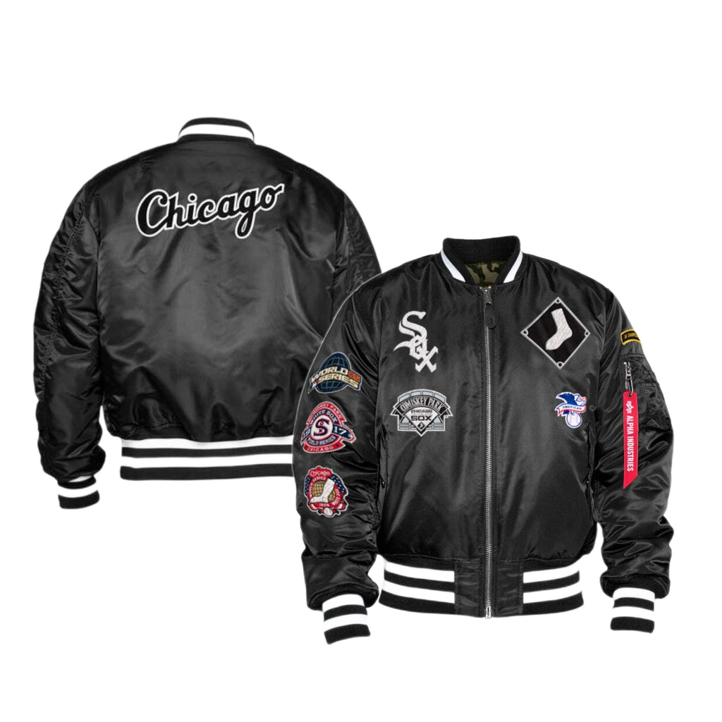 Chicago White Sox Alpha Industries X New Era Black MA-1 Bomber Jacket for Men product image 1, provided for visual reference
