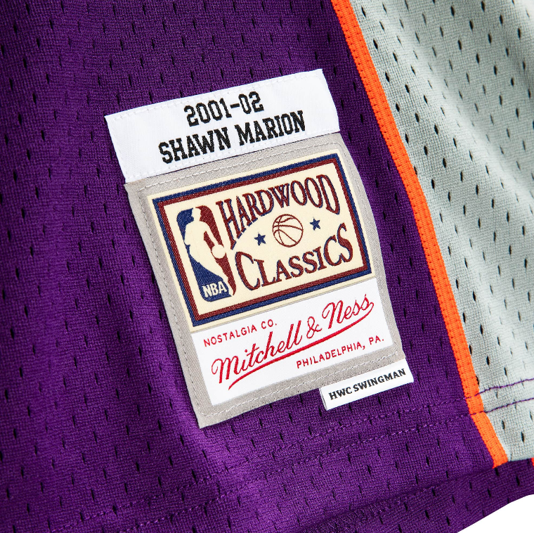 Phoenix Suns Shawn Marion Mitchell & Ness Purple 2001-02 Hardwood Classics Swingman Jersey for Men product image 4, provided