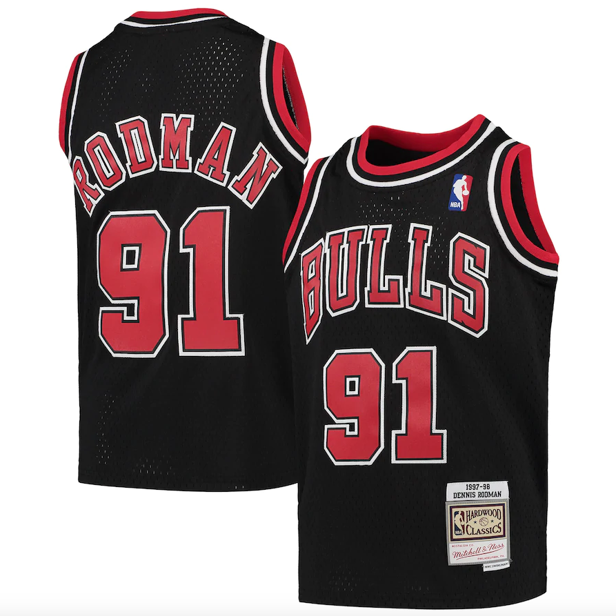 Youth Chicago Bulls Dennis Rodman Mitchell & Ness Black 1997-98 Hardwood Classics Swingman Jersey product image 1, provided