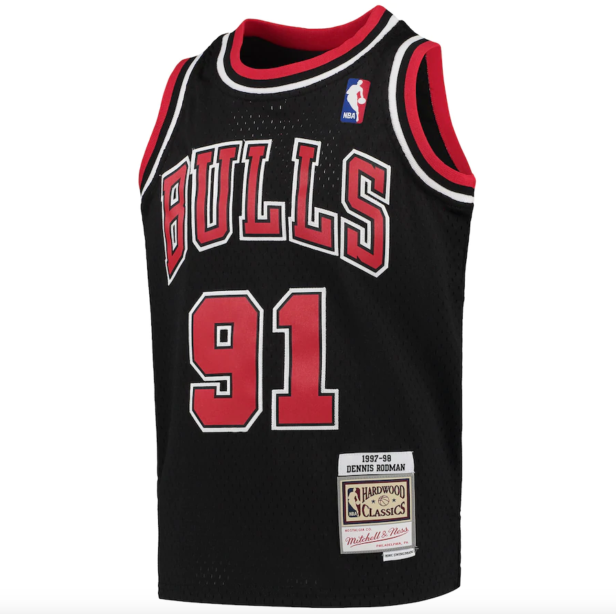 Youth Chicago Bulls Dennis Rodman Mitchell & Ness Black 1997-98 Hardwood Classics Swingman Jersey product image 2, provided