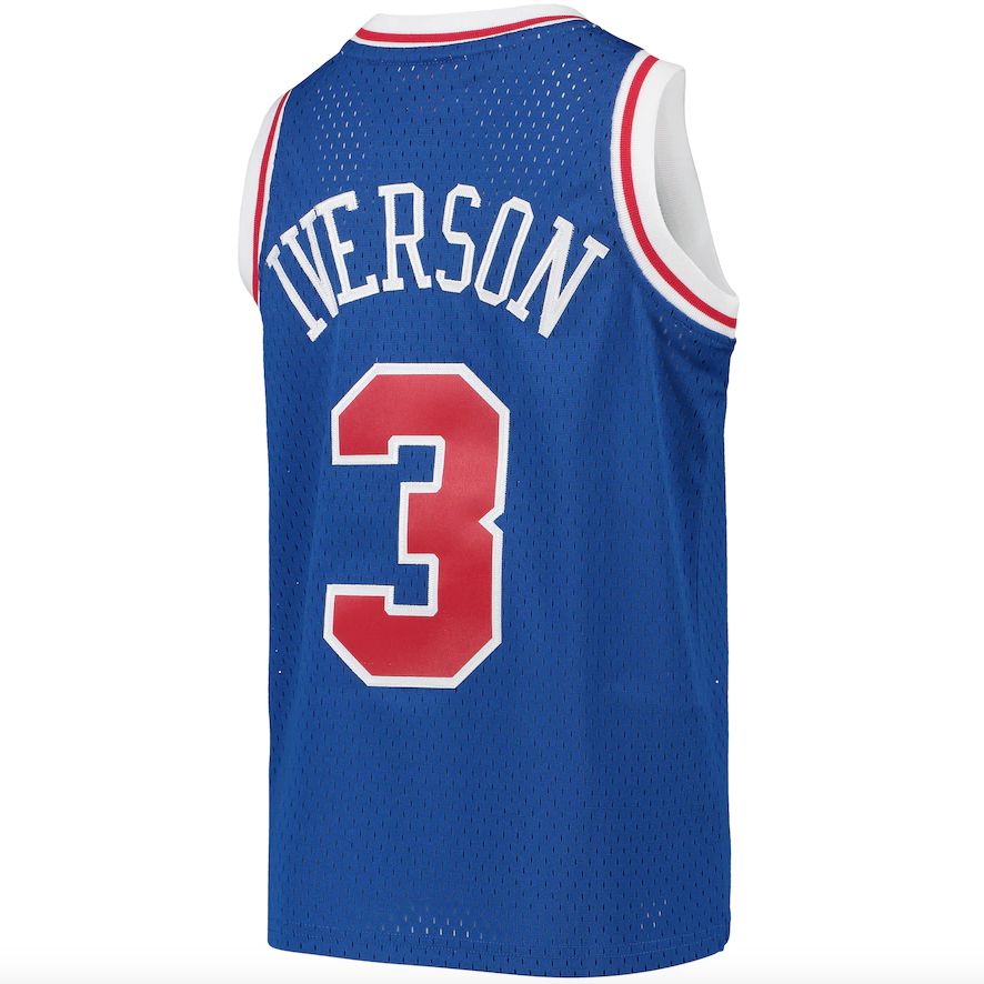 Youth Mitchell & Ness Allen Iverson Royal Blue 1996-97 Hardwood Classics Swingman Throwback Jersey product image 3, provided