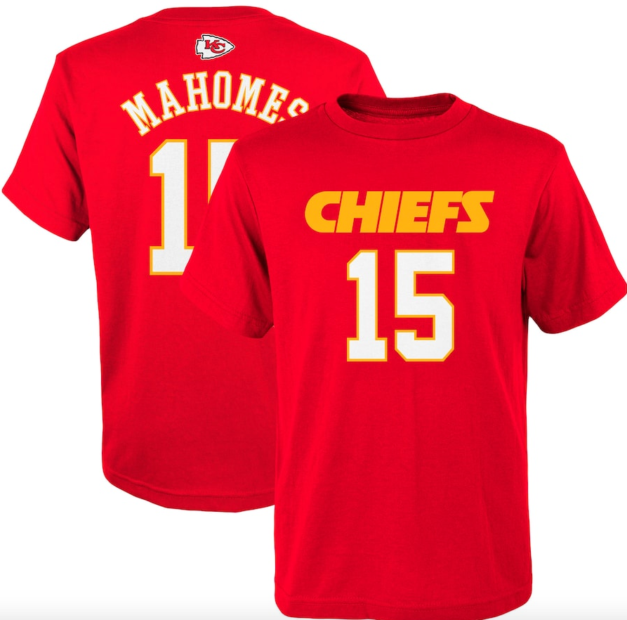 Youth Kansas City Chiefs Patrick Mahomes Red Mainliner Player Name & Number T-Shirt product image 1, provided for visual