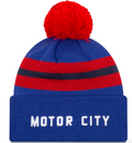 Detroit Pistons New Era Blue 2020/21 City Edition Pom Cuffed Knit Hat for Men product image 1, provided for visual reference