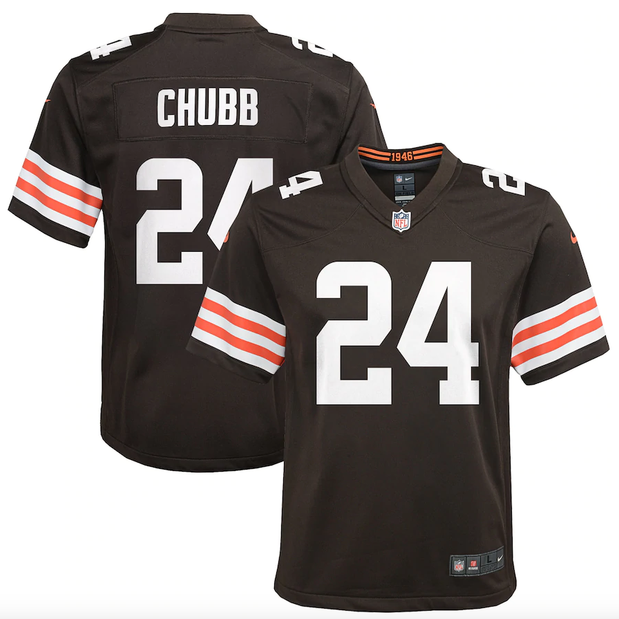 Youth Nike Nick Chubb Brown Cleveland Browns Game Jersey product image 1, provided for visual reference and product detail